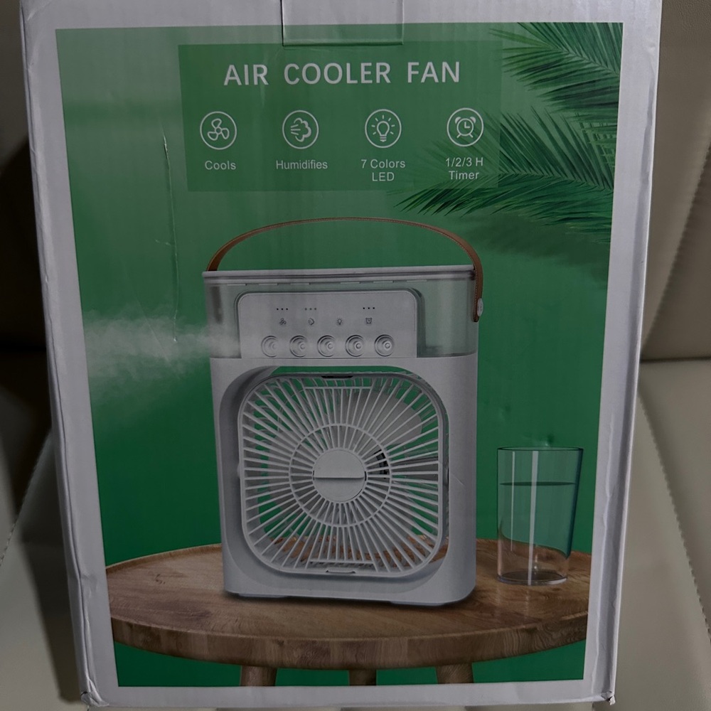 White Air Cooler Fan with Brown Handle